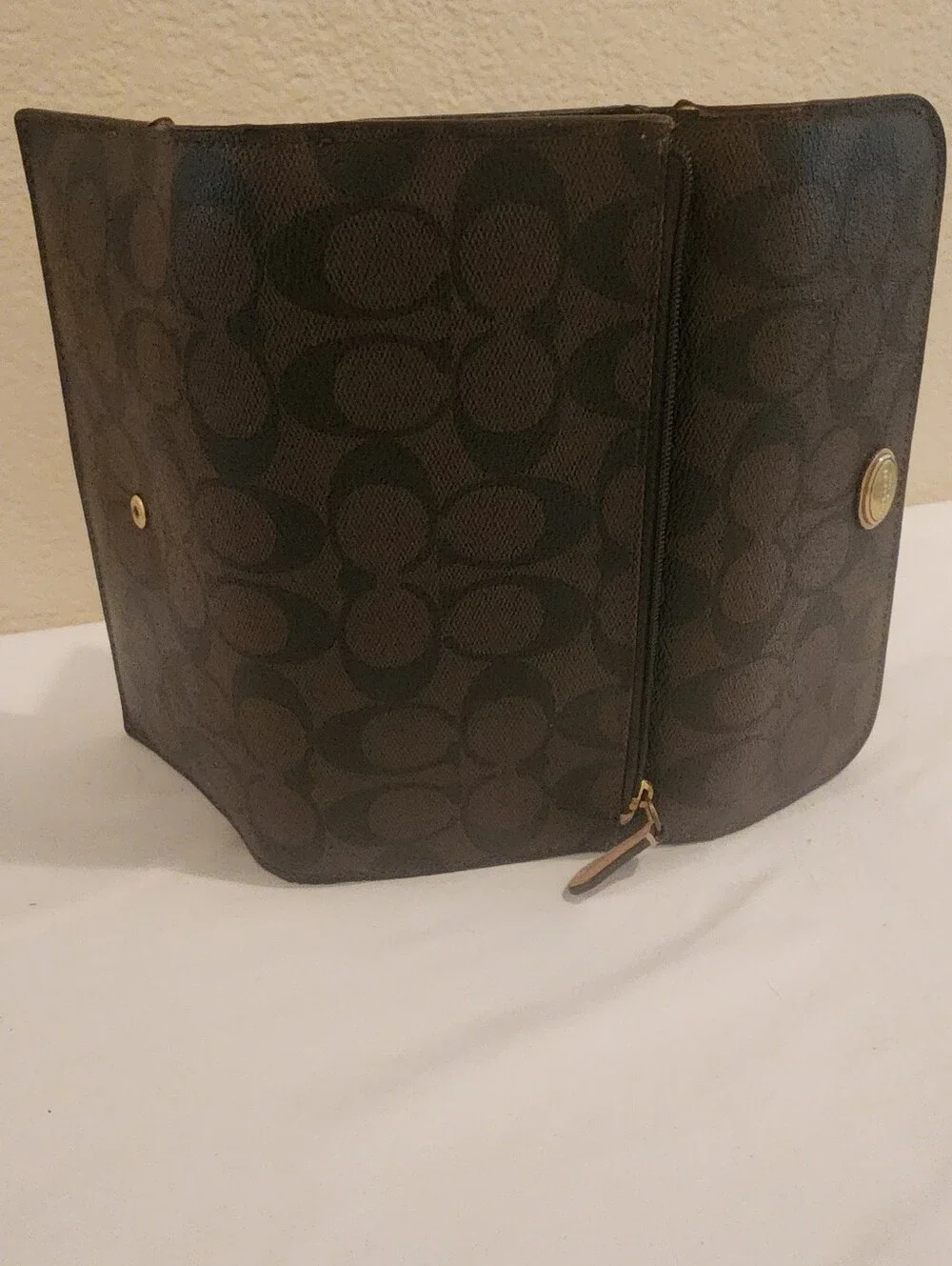 Coach Peyton Signature Brown Envelope Wallet with Removable Checkbook F51103